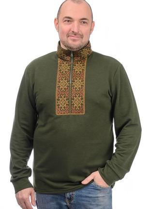 Трикотажный мужской демисезонный свитшот с вышивкой в украинском стиле