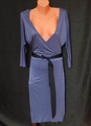 Фиолетовое эффектное вискозное платье от h&m (размер 40)
