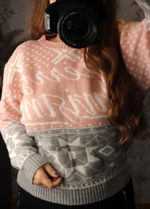 Новый теплый серо-розовый свитер, тянется, размер 522 фото