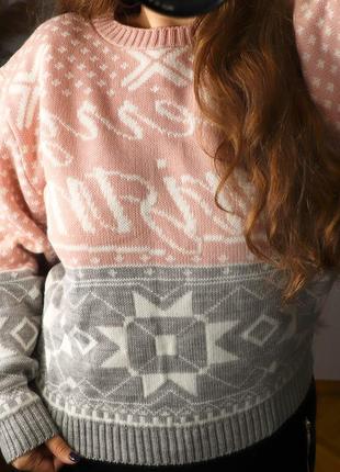 Новый теплый серо-розовый свитер, тянется, размер 526 фото