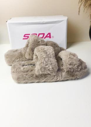 Меховые тапки soda faux fur slippers taupe tan corset-s