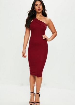 Бордове плаття міді на одне плече missguided uk-14