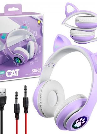 Бездротові навушники led з котячими вушками cat stn-28. колір: фіолетовий8 фото