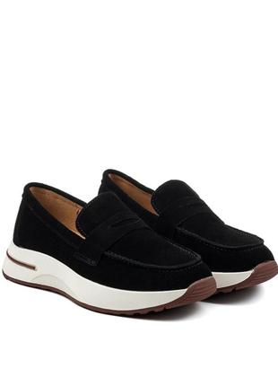 Туфлі-лофери жіночі чорні замшеві 2324т