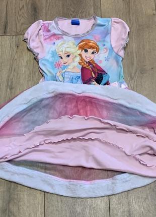 Платье трикотажное с анна и ельза холодное сердце с фатином и мехом frozen disney bhs (англия)2 фото