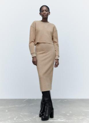 Юбка миди с высокой талией и эластичным поясом, мягкая на ощупь zara.