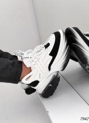 Стильные черно-белые женские кроссовки на массивной толстой подошве, осенние, весенние, из эко кожи демисезон4 фото