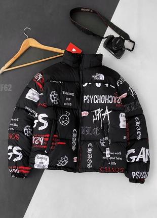 Куртка пуховик с принтами черная