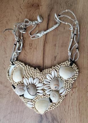 Шаманское ожерелье сова ракушки кожа бохо шаманка6 фото