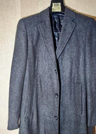 Теплое серое мужское шерстяное пальто куртка зимняя жакет графитовое длинное наа высокого4 фото