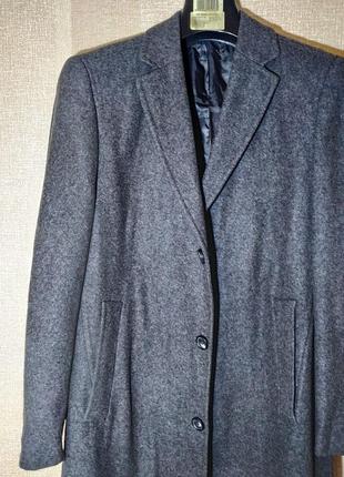 Теплое серое мужское шерстяное пальто куртка зимняя жакет графитовое длинное наа высокого3 фото