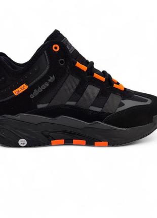 Зимние кроссовки adidas niteball black orange черные с оранжевым (мех)4 фото