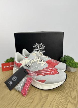 Кроссовки stone island x new balance silver / red