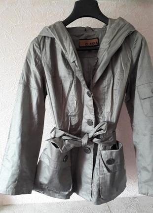 Жіноча куртка вітровка сірий металік весна літо демисезон капюшон clasna5 фото