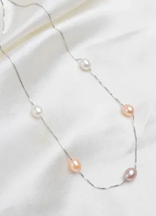 Серебряное колье с натуральным жемчугом
