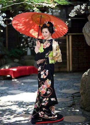 Японська парасолька нова червона бамбукова парасолька, для гейші, хаорі, кімоно, фотосета1 фото