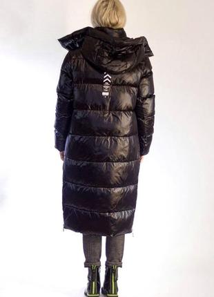 Пальто черное с салатовыми вставками olanmear 7014 фото