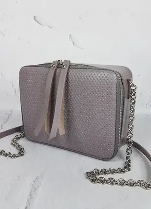 Сумка жіноча "квадро" натуральна шкіра, сіро-бузкова плетінка