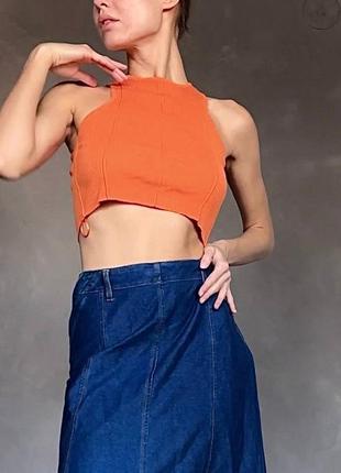 Топ майка трикотаж яскравий база без рукавів кофтаbershka лапшаmango помаранчеваhm тренд zaraнатуральна маєчка y2k