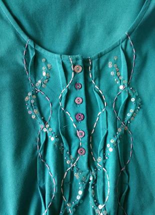 Р 14-16 / 48-50-52 оригинальная бирюзовая аква футболка блуза с драпировкой хлопок трикотаж m&s7 фото