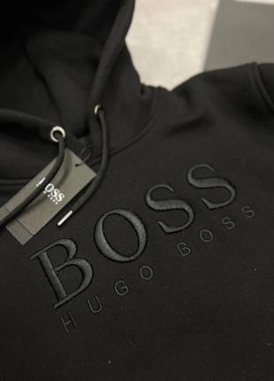 Стильное теплое мужское худи hugo boss черного цвета2 фото