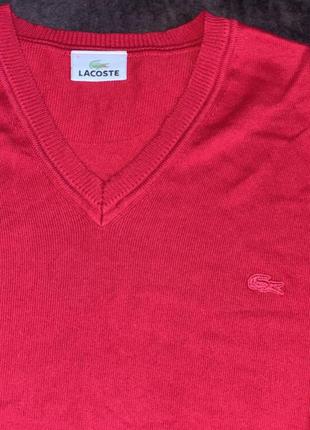 Хлопковый свитер пуловер lacoste оригинальный красный