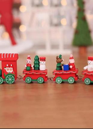 Новорічні іграшки паровоз дерев'яний новорічний декор2 фото