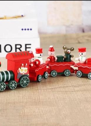 Новорічні іграшки паровоз дерев'яний новорічний декор1 фото