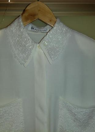 Винтажная блуза / рубашка с кружевом malvin (100% вискоза)1 фото