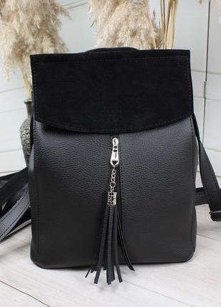 🖤 чорний стильний рюкзак сумка замша та єкошкіра1 фото