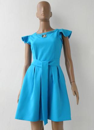 Нарядное платье синего цвета с воланами 44, 46 размеры (38, 40 евроразмеры).