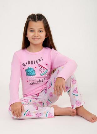 Легкая хлопковая пижама для девочки арбузы, пирожные, барашки3 фото