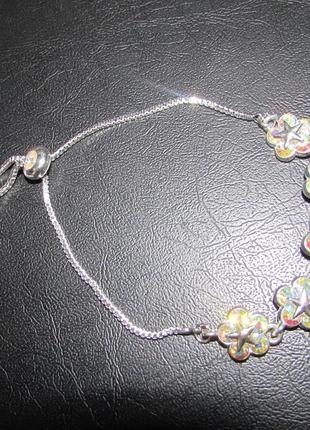 Роскошный посеребренный браслет цветы с кристаллами хамелеон, арт. 55117 фото