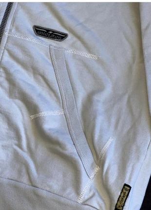 Бавовняна кофта armani jeans оригінальна сіра з капюшоном на блискавці5 фото