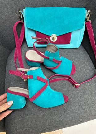 Екслюзивні босоніжки з італійської шкіри та замші жіночі на підборах