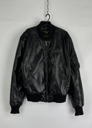 Бомбер куртка кожаный alpha industries черный
