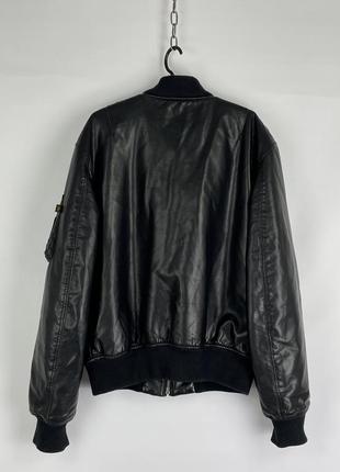 Бомбер куртка кожаный alpha industries черный