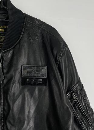 Бомбер куртка кожаный alpha industries черный