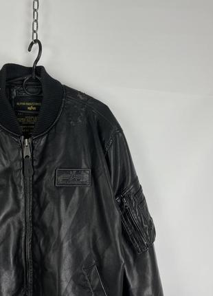 Бомбер куртка кожаный alpha industries черный3 фото