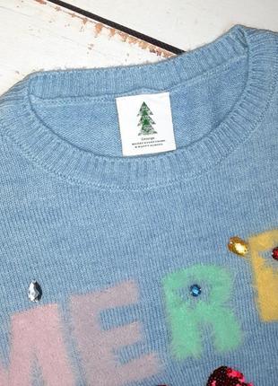 1+1=3 стильный нежно-голубой новогодний свитер оверсайз george, размер 48 - 505 фото