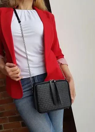 Сумка женская "квадро" натуральная кожа, черная венето