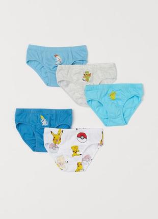 2 - 4 года h&amp;m новые фирменные трусы трусики упаковка трусов мальчика 5 пар pokémon покемон