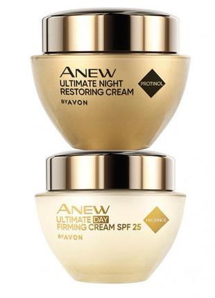 Набор: дневная и ночной восстанавливающий крем для лица avon anew 45+ омоложение по технологии protinol2 фото