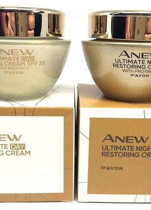 Набор: дневная и ночной восстанавливающий крем для лица avon anew 45+ омоложение по технологии protinol5 фото