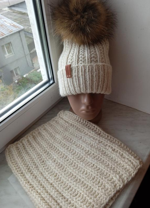 Теплый зимний комплект женский шапка хомут