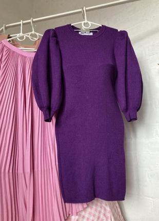 Трикотажное платье рубчик zara с объёмными рукавами фонарик8 фото
