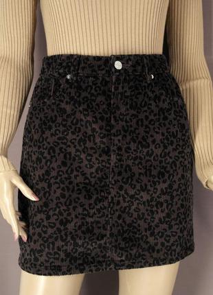 Брендовая вельветовая юбка "f&f"с леопардовым принтом. pазмер uk8/eur362 фото