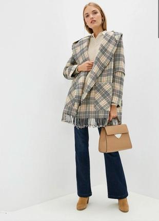 Dorothee schumacher max mara fabiana filippi пальто шерсть шовк клітинка клетка клеточка китиці куртка бахрома нарядне