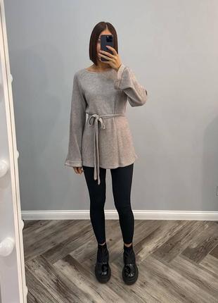 Туніка з ангори з довгими рукавами вільного крою з поясом тепла подовжена кофта...