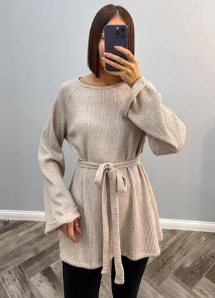 Туніка з ангори з довгими рукавами вільного крою з поясом тепла подовжена кофта...